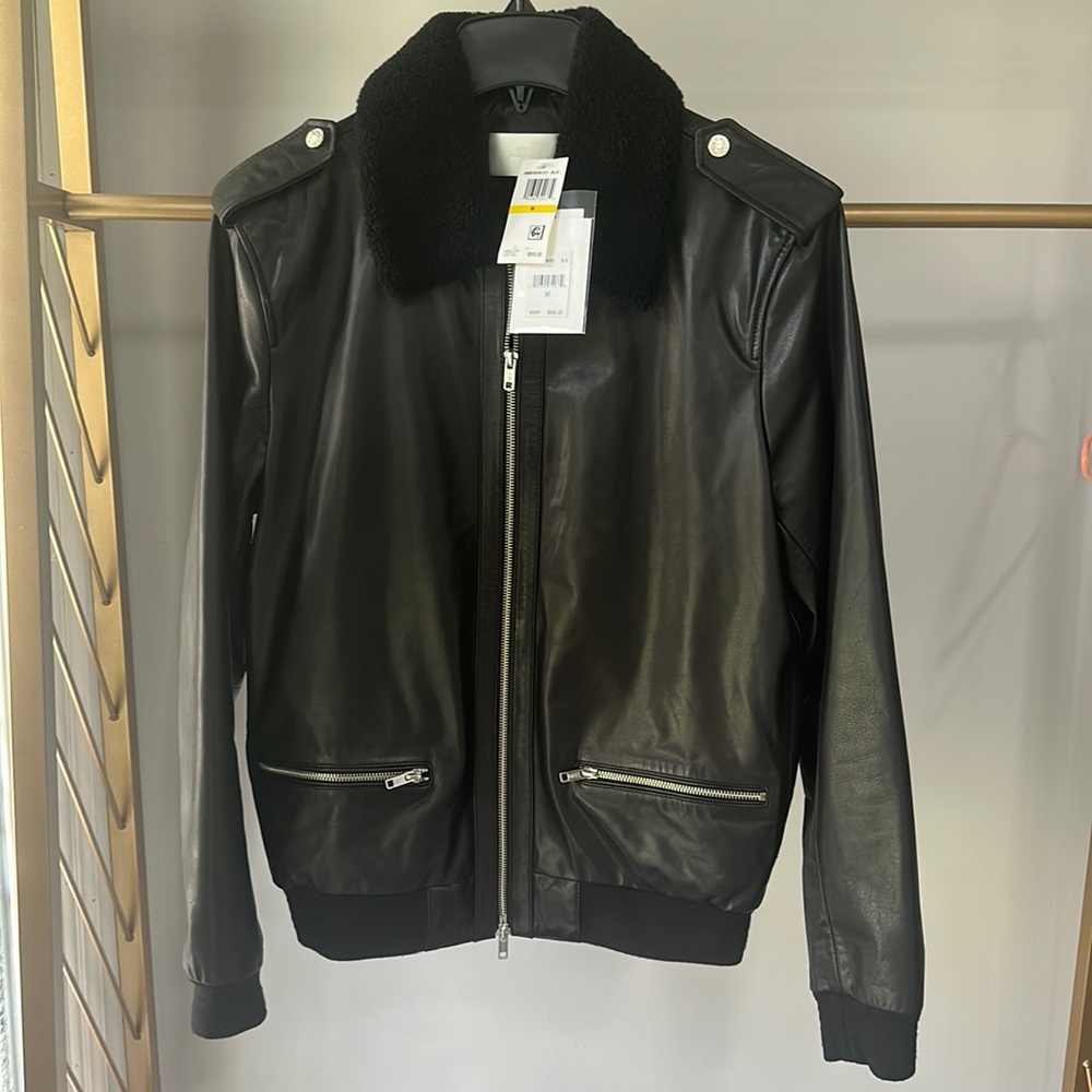 SHEARLING FUR-TRIMMED LEATHER JACKET